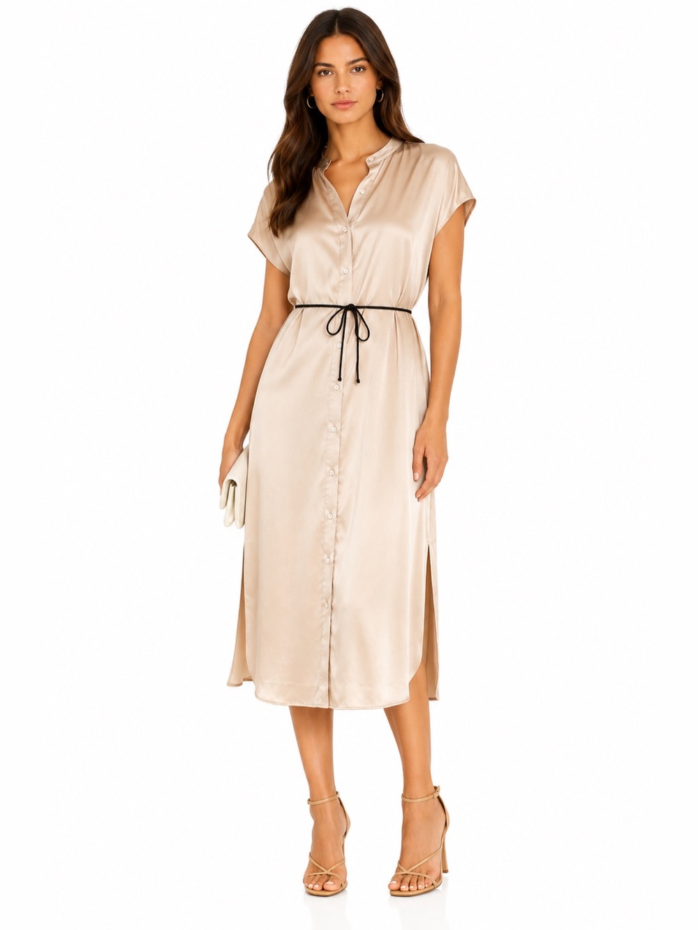Banana Republic 100% Silk Shirt Dress XS Champagne Beige Luxe